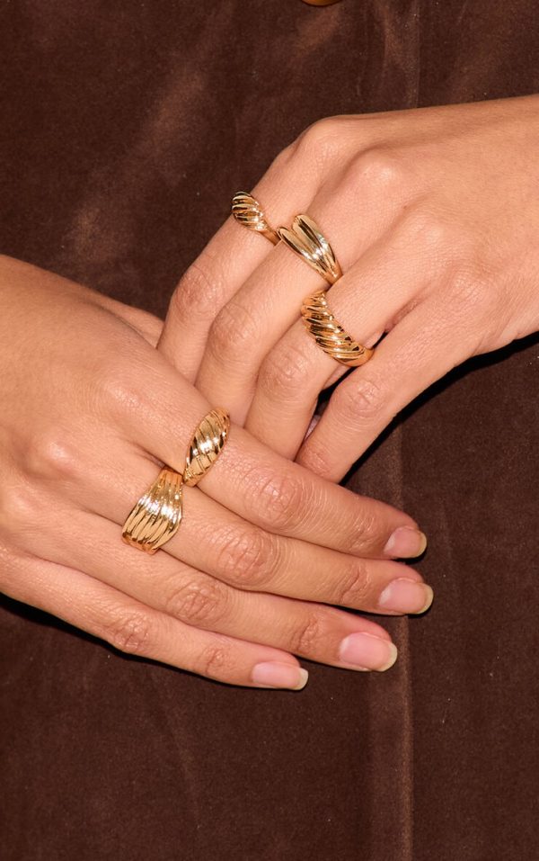 Gold Croissant Detail 5 Pack Ring Set