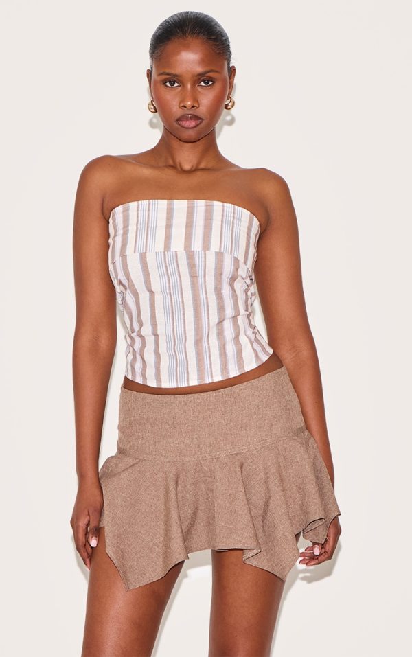 Beige Lightweight Woven Striped Foldover Bandeau