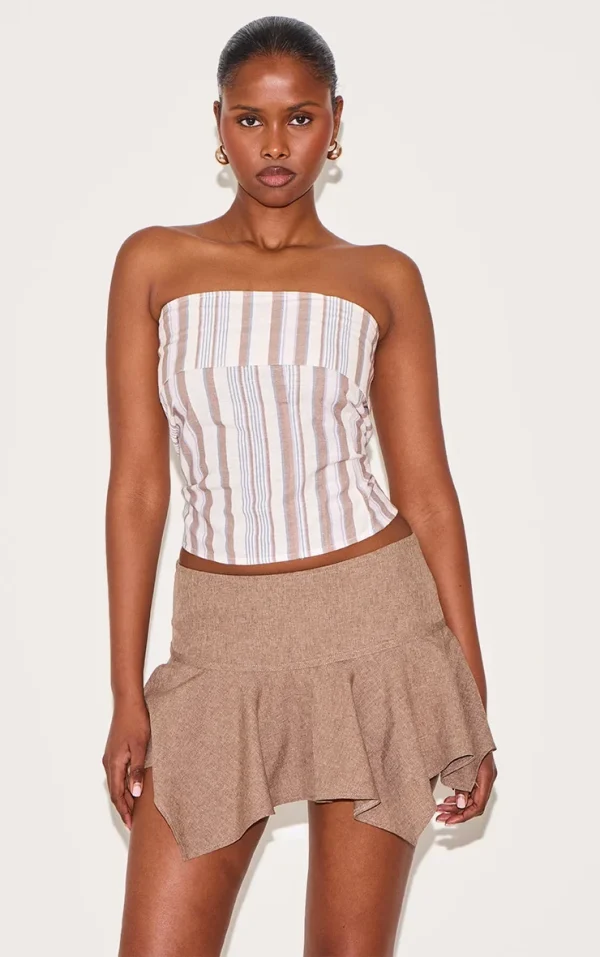 Beige Lightweight Woven Striped Foldover Bandeau
