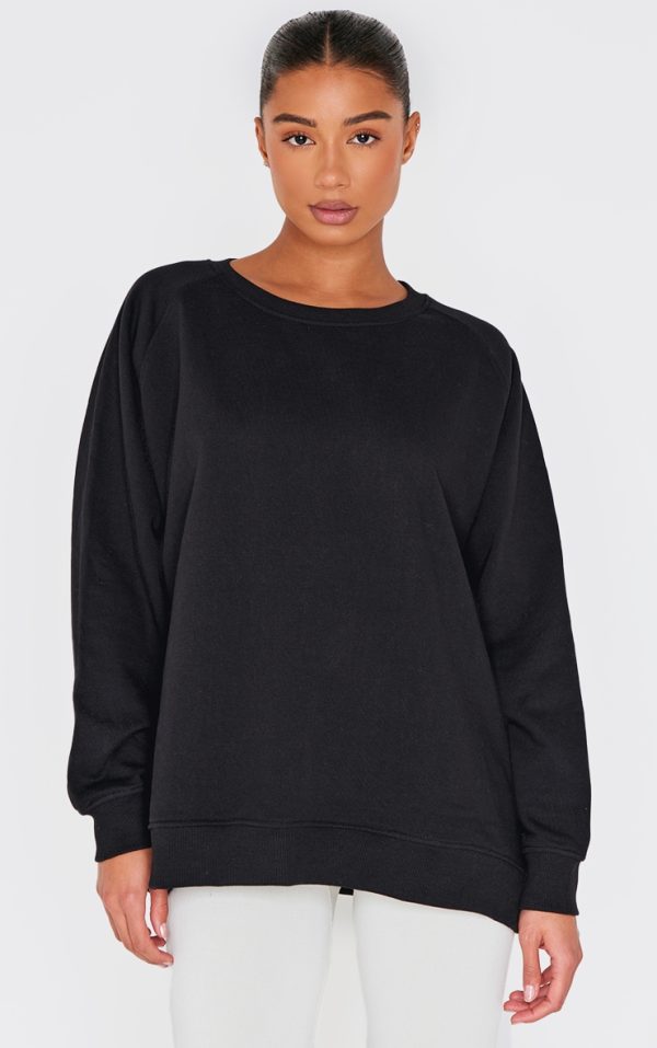 Black Premium Fleeceback Longline Sweatshirt