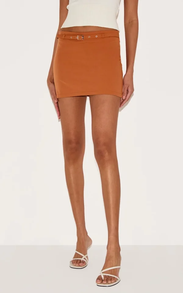 Rust Black Thin Belt Detail Tailored Mini Skirt