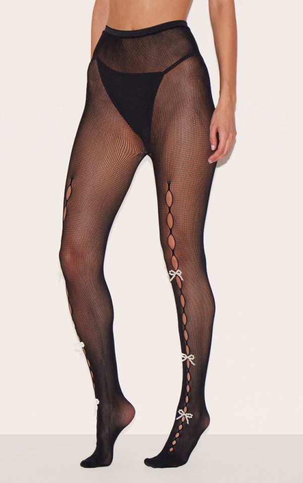Black Sheer Cut Out Bow Tights