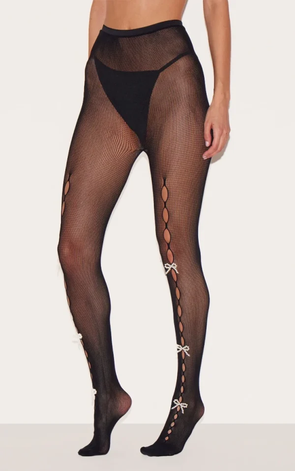Black Sheer Cut Out Bow Tights
