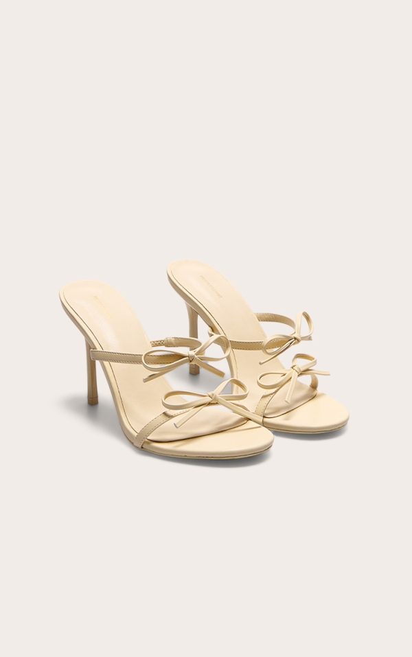 Lemon Pu Round Toe Bow Strap High Stiletto Heeled Mules