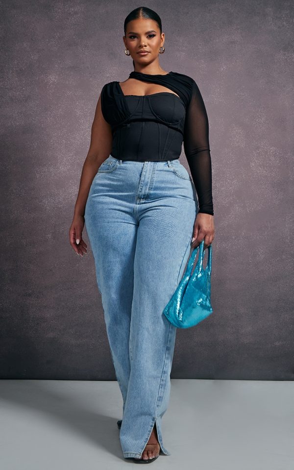 Plus Black Mesh Corset Top