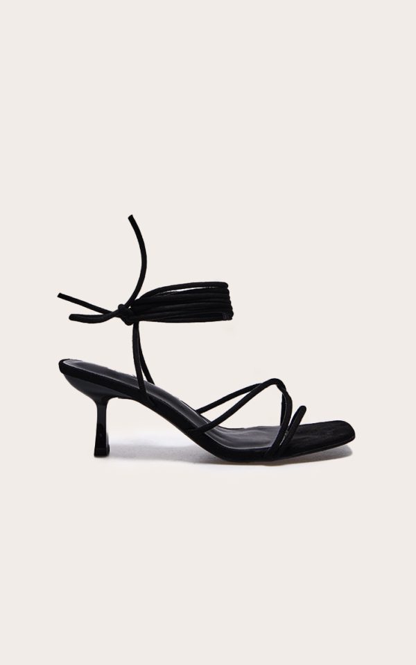 Black Wide Fit Faux Suede Strappy Lace Up Low Heel Sandals