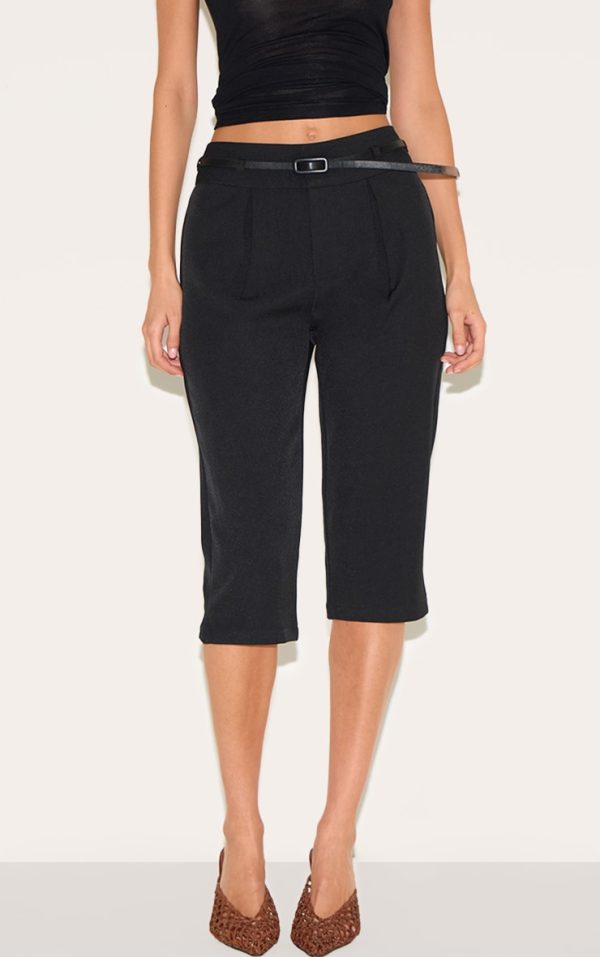 Black Woven Belt Detail Capri's