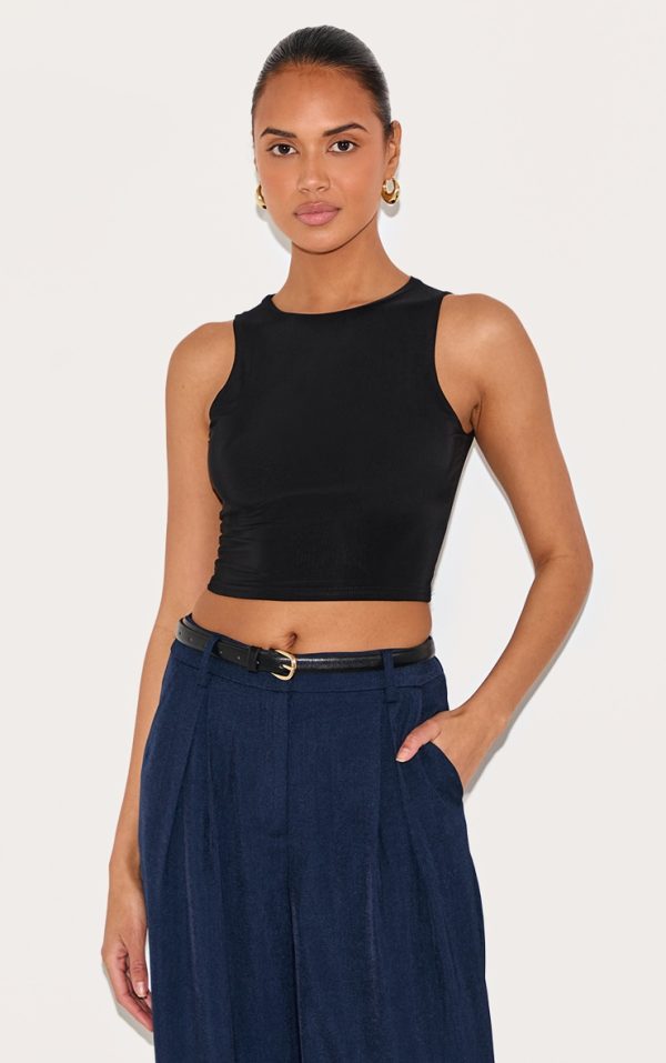Black Slinky Racer Crop Top