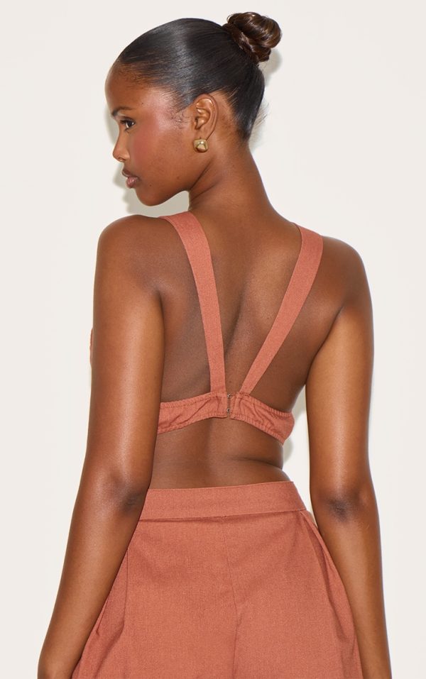 Rust Linen Look Woven Open Back Top