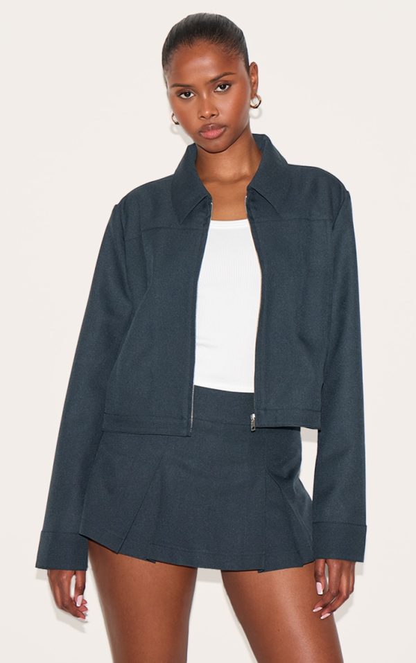 Navy Woven Boxy Jacket