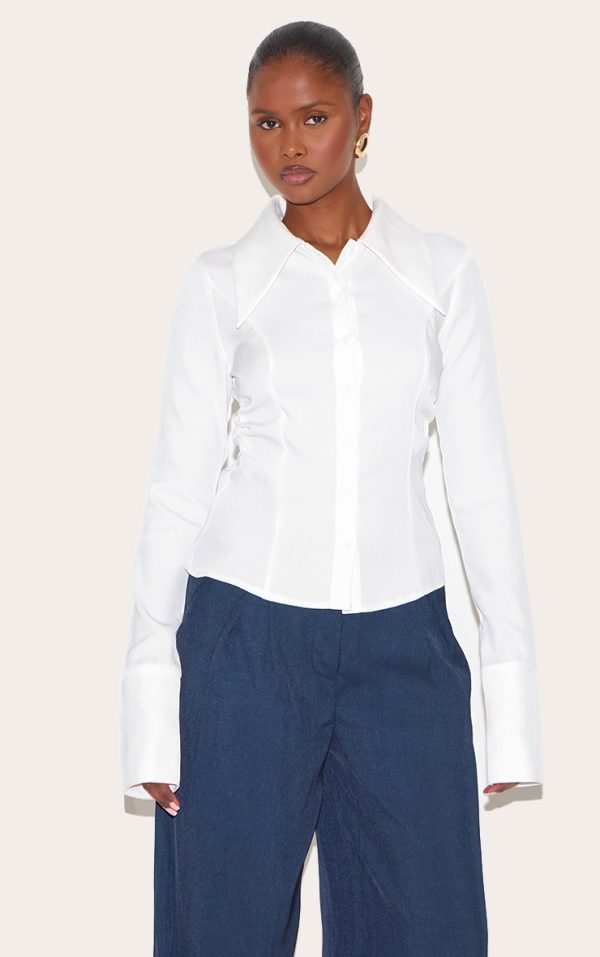 White Oversized Collar Fitted Shirt