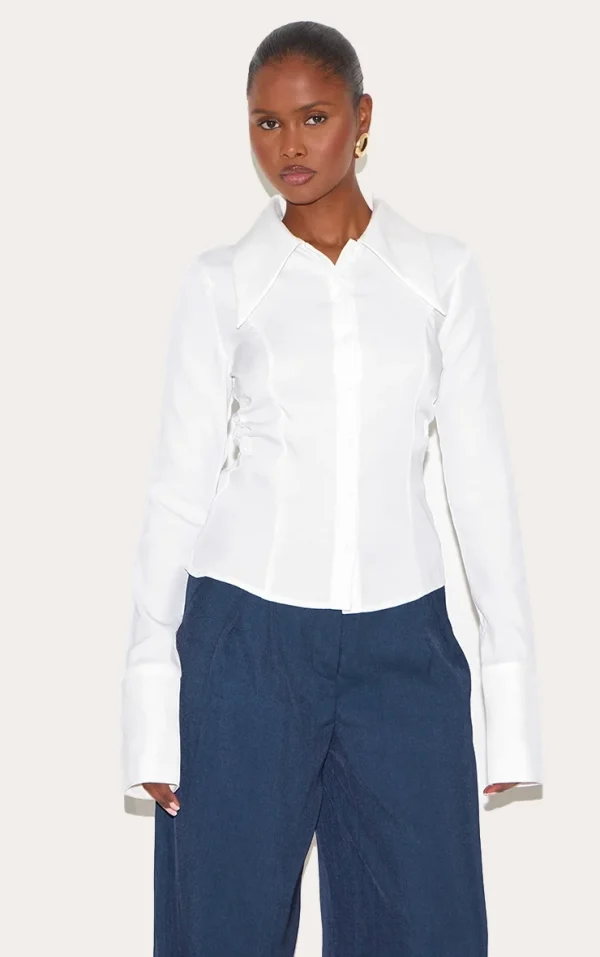 White Oversized Collar Fitted Shirt