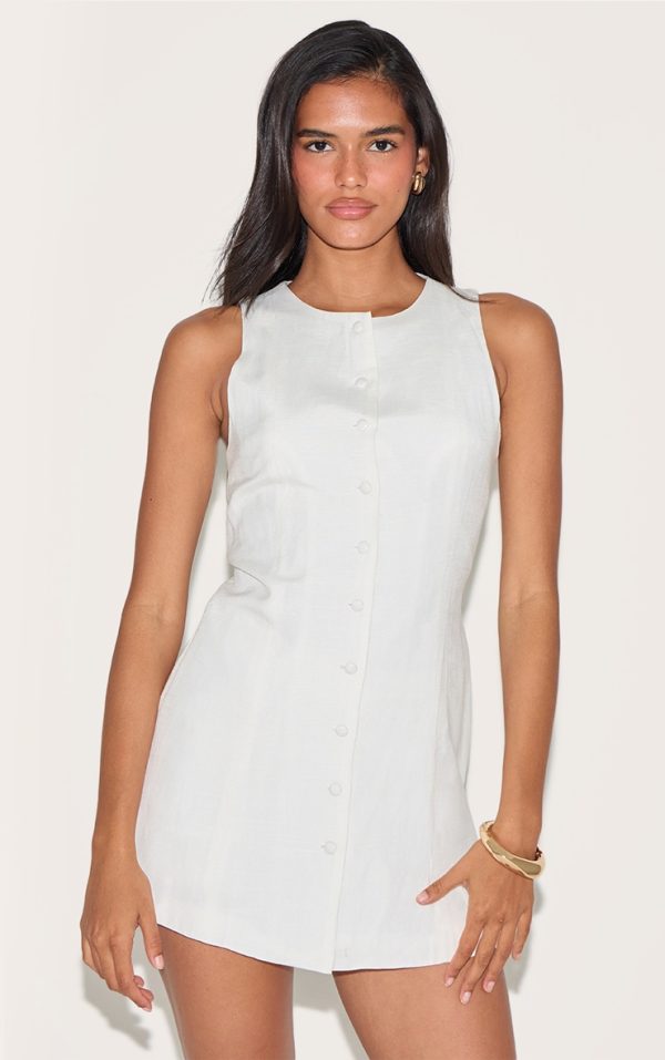 White Linen A Line Cinched Back Skort Romper