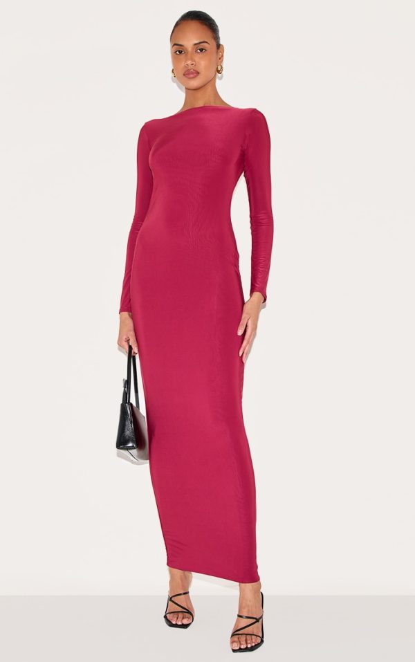 Wine Double Layer Slinky Maxi Dress