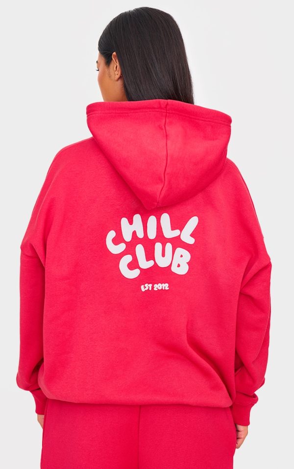 Ruby Red Chill Club Puff Print Oversized Hoodie