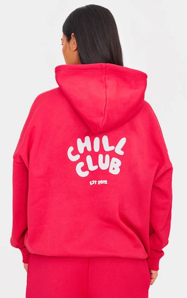 Ruby Red Chill Club Puff Print Oversized Hoodie