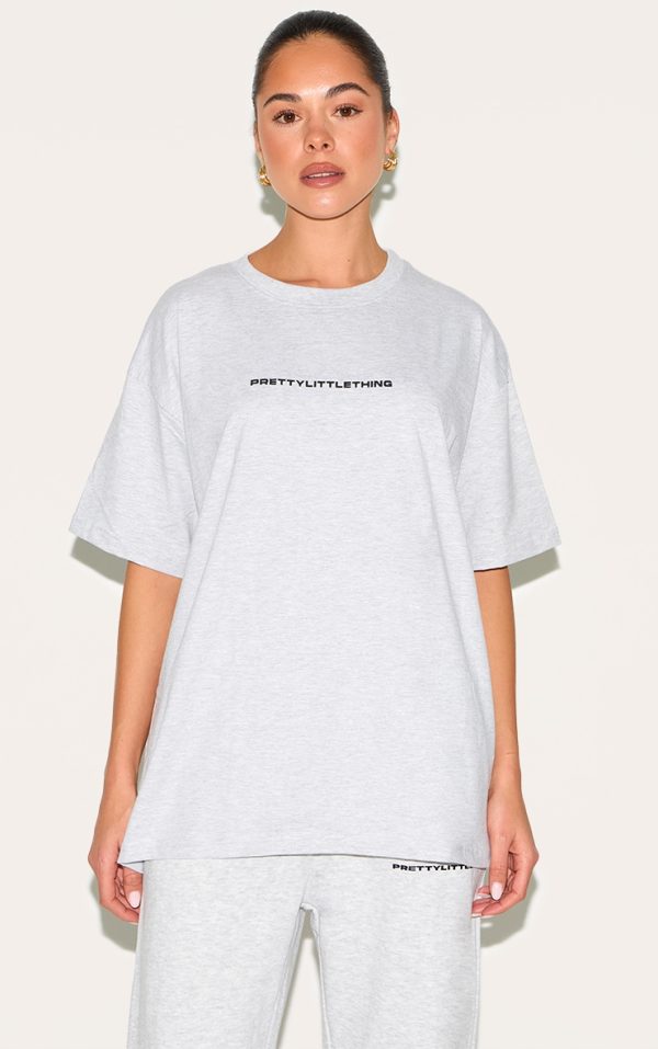 PRETTYLITTLETHING Ash Grey Print Oversize T Shirt
