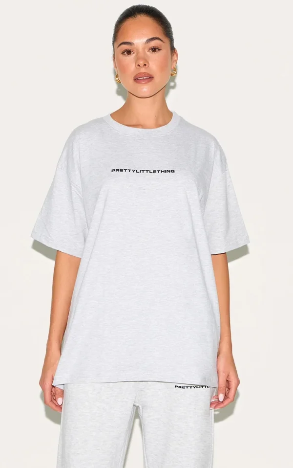 PRETTYLITTLETHING Ash Grey Print Oversize T Shirt