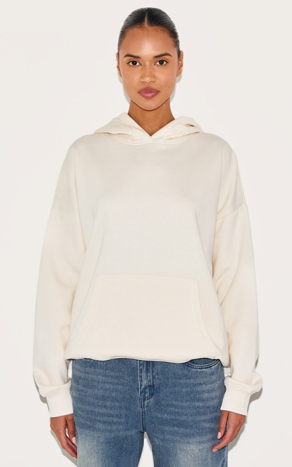 Oatmeal Oversized Sports Borg Applique Hoodie