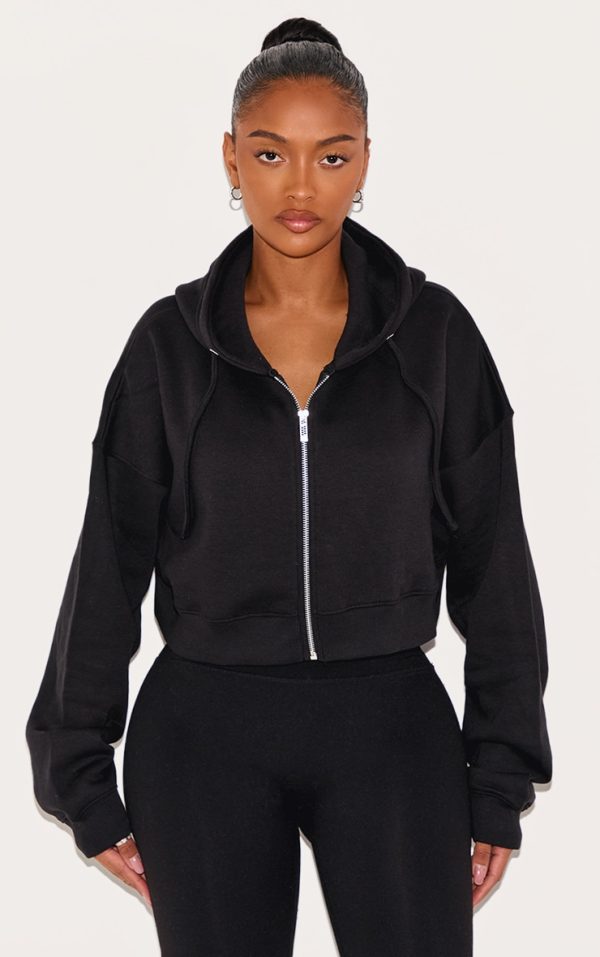 Shape Black Zip Front Long Sleeve Cropped Hoodie