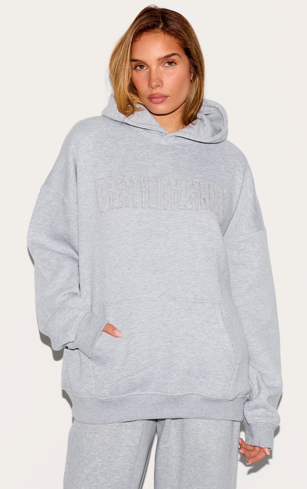 PRETTYLITTLETHING Grey Marl Applique Oversized Hoodie