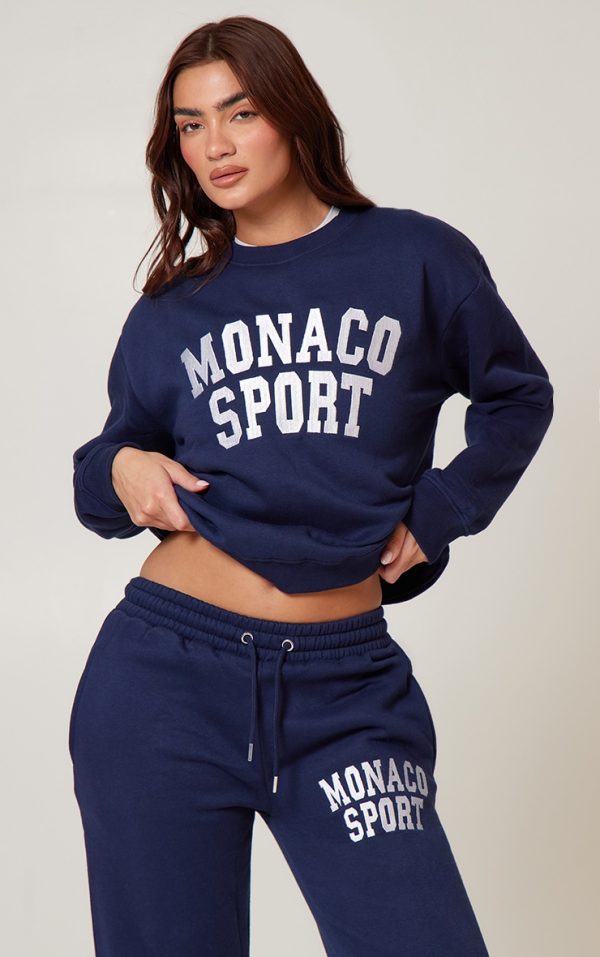 Navy Monaco Sports Embroidered Sweatshirt