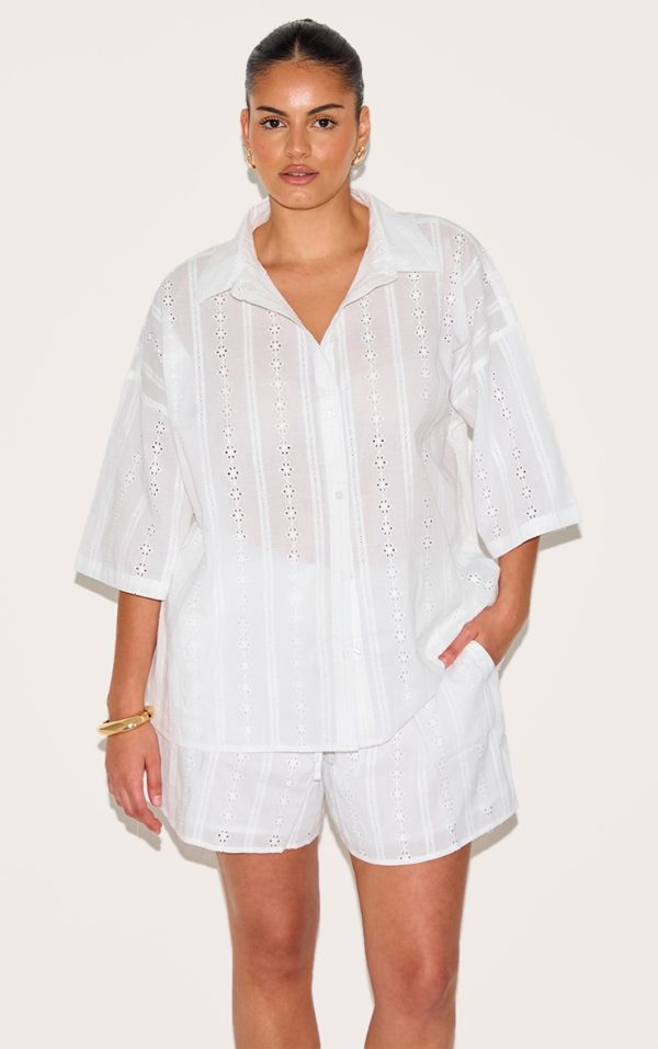Plus White Broderie Boxy Shirt