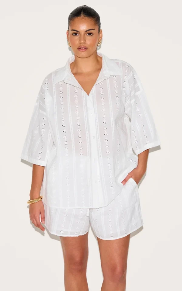 Plus White Broderie Boxy Shirt