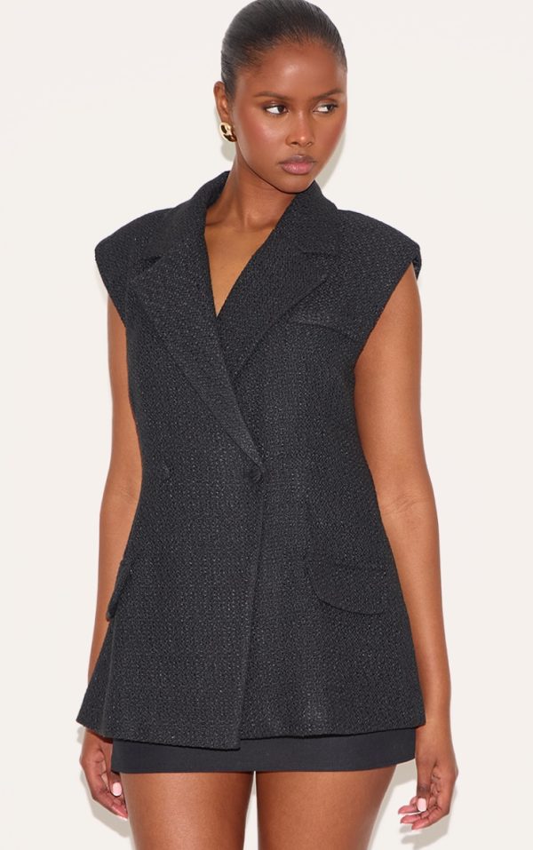 Black Tweed Double Breasted Vest