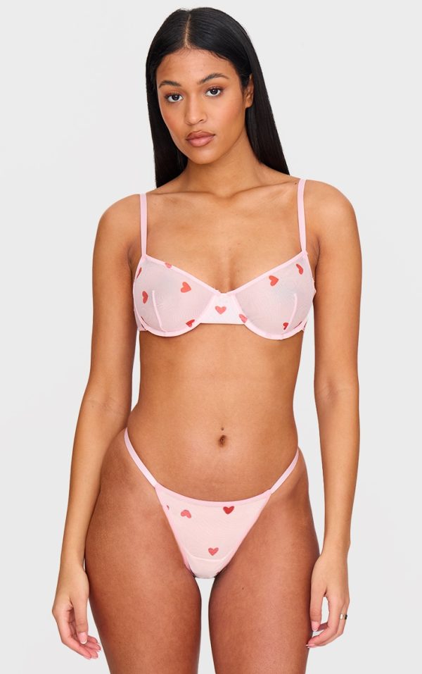 Pink Mesh Heart Underwired Bra