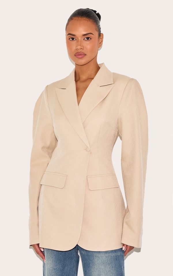 Stone Drop Shoulder Cinch Waist Extreme Oversized Blazer