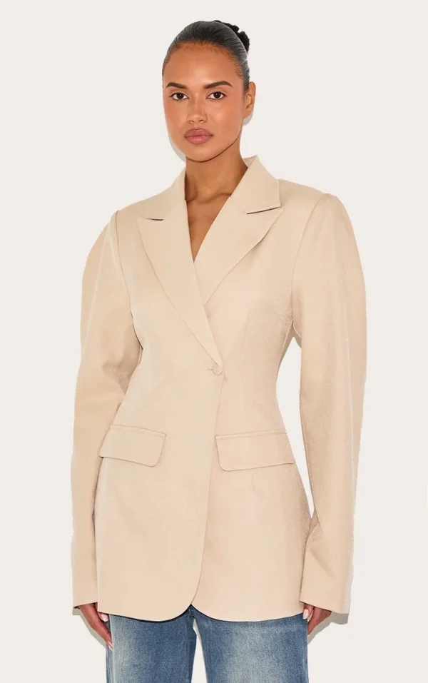 Stone Drop Shoulder Cinch Waist Extreme Oversized Blazer