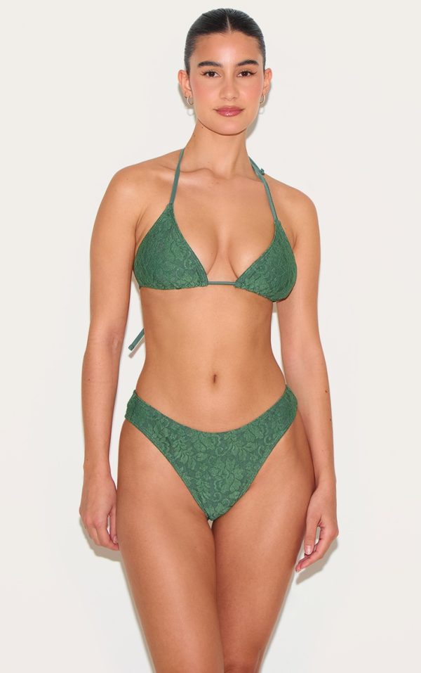Khaki Lace Triangle Bikini Top