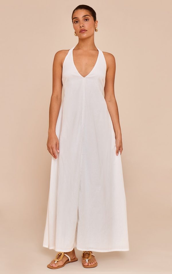 Petite White Woven Halterneck Extreme Flowy Maxi Dress