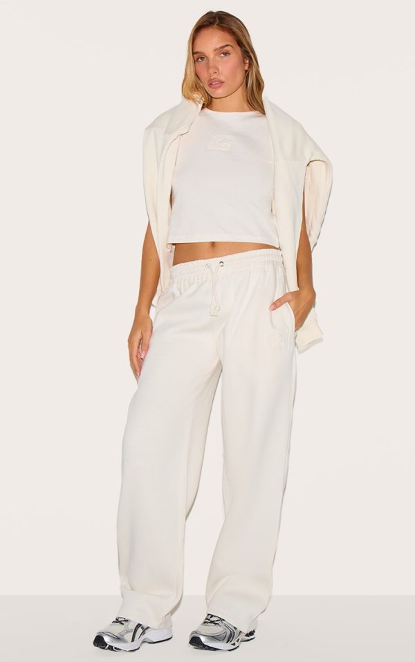 Cream Embossed Drawstring Sweatpants