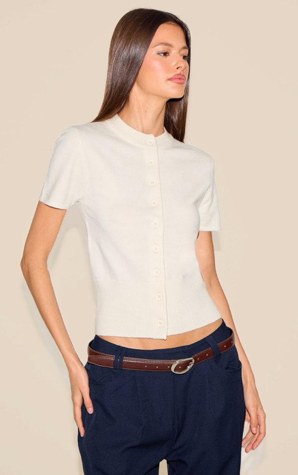 Cream Knit Button Through Top