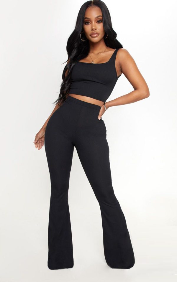 Shape Black Ribbed Flared Pants