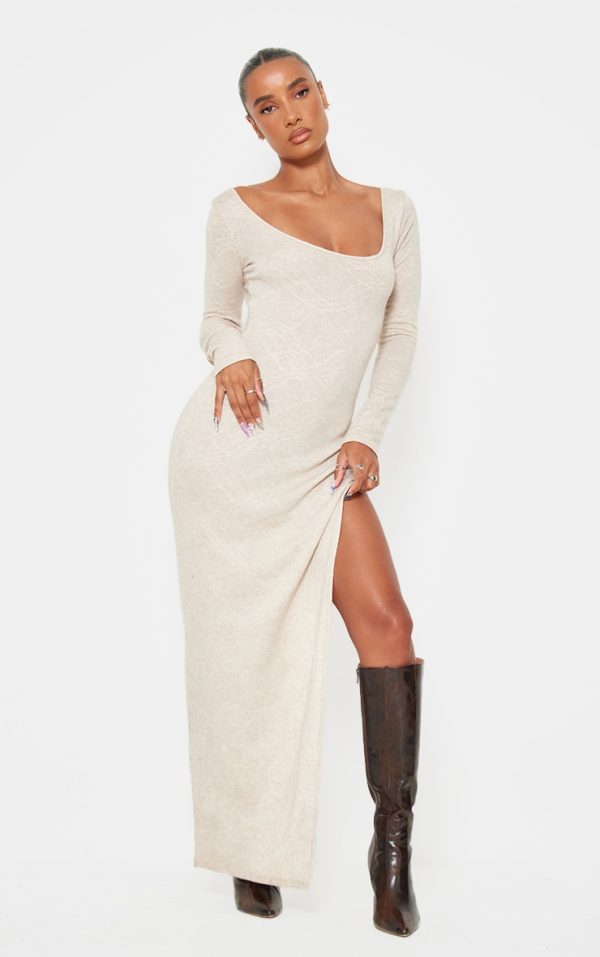 Stone Textured Lace Up Back Detail Maxi Dress