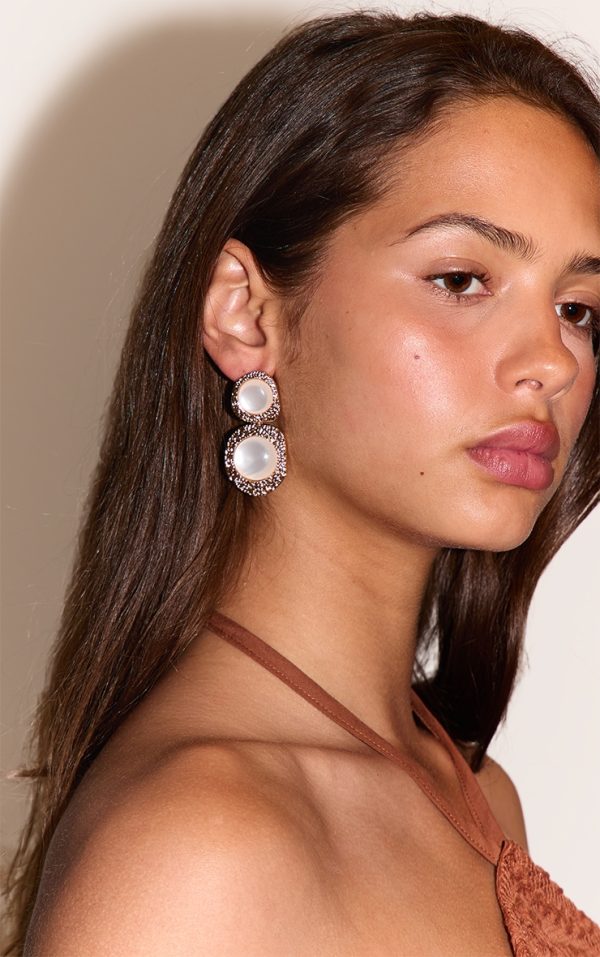 Gold and Ivory Resin Textured Statement Earrings