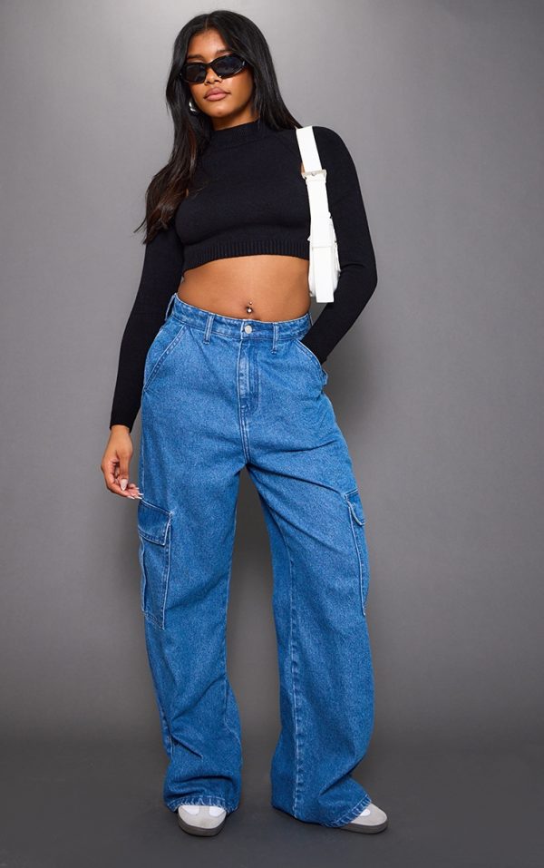 Black Soft Knit Cut Out Crop Sweater