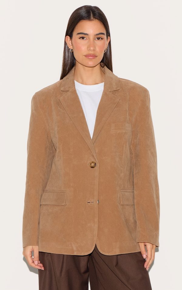 Tan Faux Suede Longline Blazer