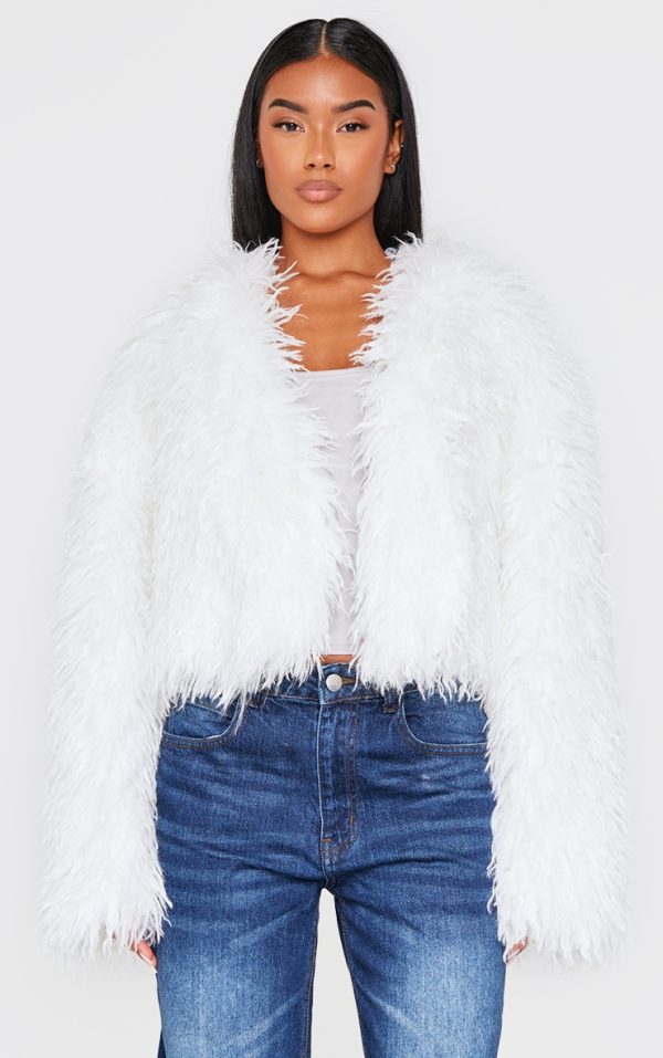 Cream Faux Fur Cropped Coat