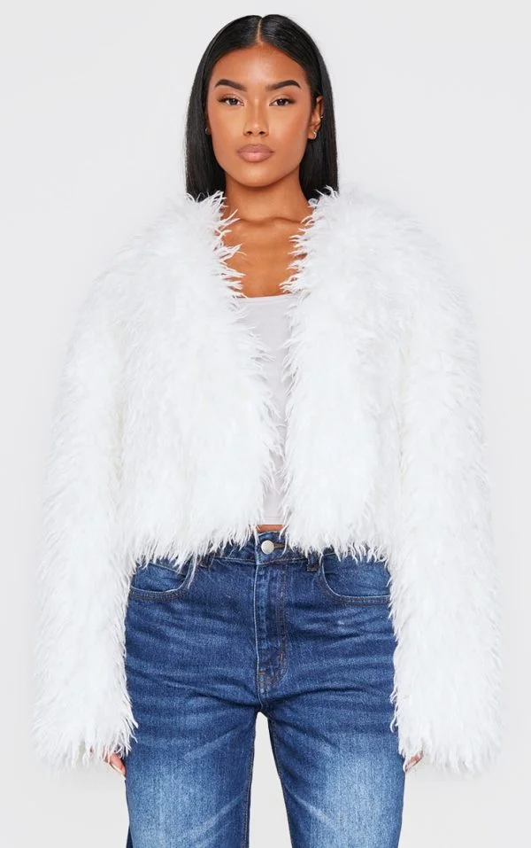 Cream Faux Fur Cropped Coat