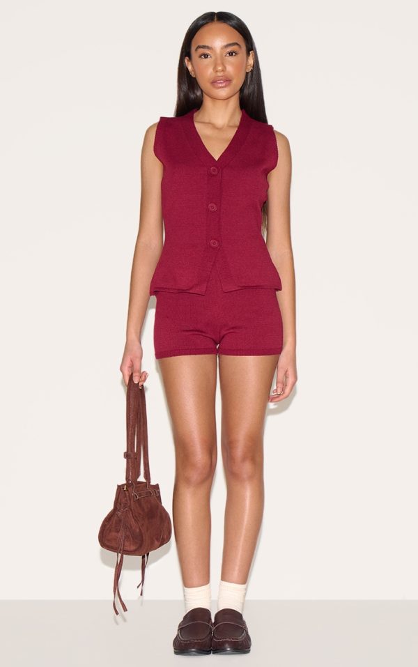 Petite Wine Knitted Shorts