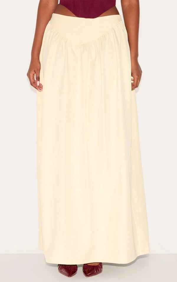 Almond Dipped Waist Structured A Line Maxi Skirt