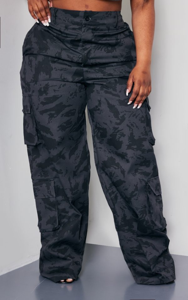Plus Black Camo Cargo Pants