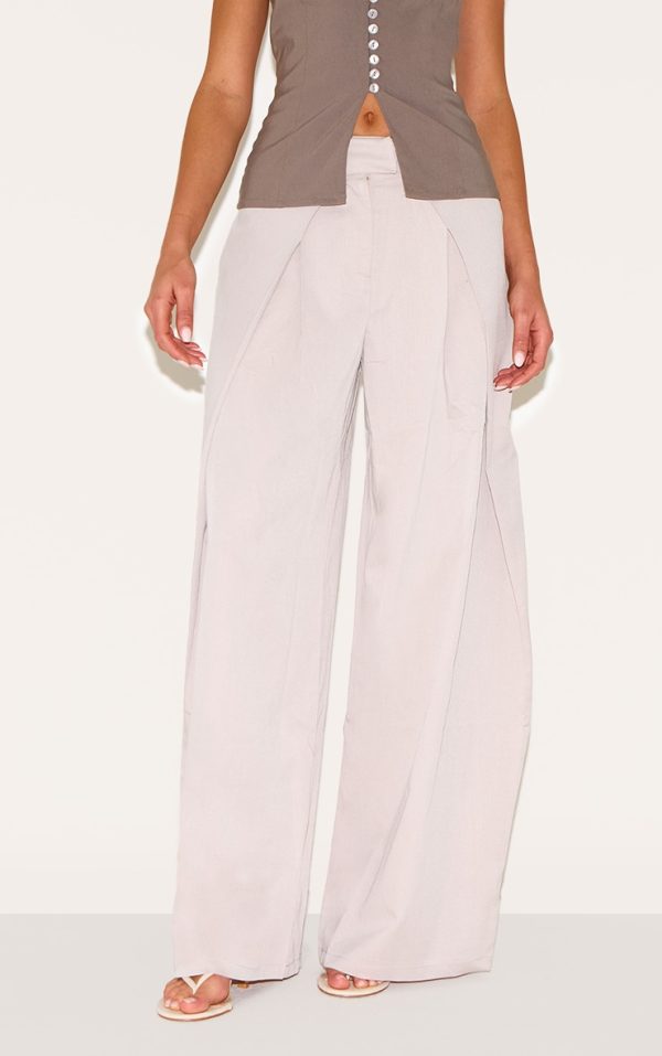 Stone Woven Pleat Detail Wide Leg Tailored Pants