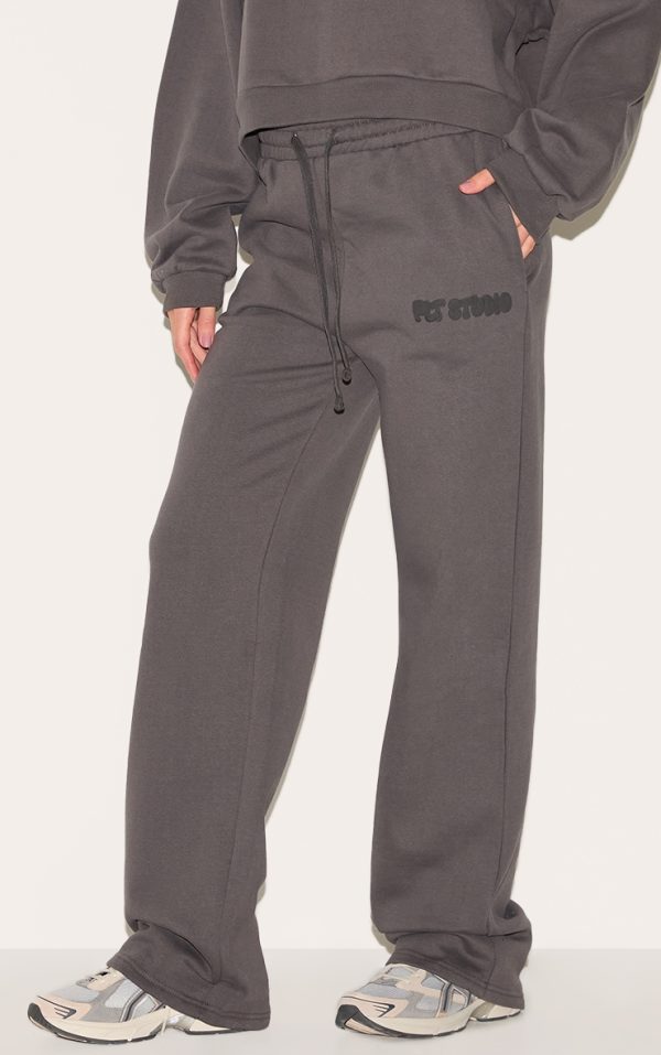 PRETTYLITTLETHING Tall Charcoal Premium Studio Print Straight Leg Sweatpants