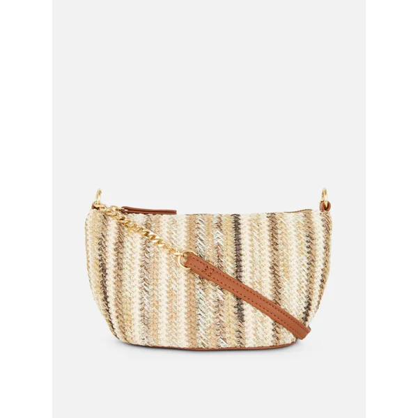 Chain Detail Mini Straw Crossbody Bag - Multi