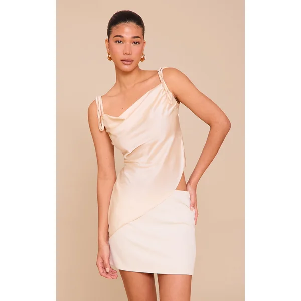 Champagne Satin Sheer Asymmetric Cami